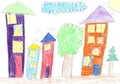 Family house. Child& x27;s drawing Royalty Free Stock Photo