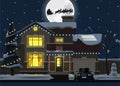 The family house at Christmas night. Winter home. Merry Christmas and Happy New Year 2020. Christmas house Vector Illustration Royalty Free Stock Photo