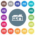 Family house flat white icons on round color backgrounds