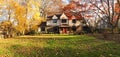 Family house with front lawn - panorama Royalty Free Stock Photo