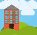 Family House. Home icon. landscape illustration, graphic design Royalty Free Stock Photo