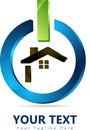 Family house, home Logo design in 3D Power Button Royalty Free Stock Photo