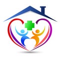 Family house logo/Love Union happy Heart shaped home house logo.