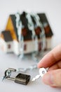 family house and metallic chain as a protection - key lock security system Royalty Free Stock Photo