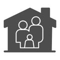 Family in house solid icon, family at home concept, parents and child sign on white background, safe family with