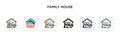 Family house vector icon in 6 different modern styles. Black, two colored family house icons designed in filled, outline, line and Royalty Free Stock Photo