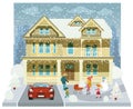 Family house in the winter (diorama) Royalty Free Stock Photo