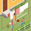 Family Housework Isometric Background