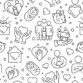 Family icon pattern. Parents with kids. Newborn children. Caregiver for orphan. Happy foster and love. Home care. Mother Royalty Free Stock Photo