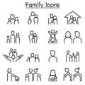 Family icon set in thin line style