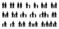 Family icons. Diversity couples and families, traditional, lgbt partners and single parents. Grandparents and children pictograms