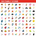 100 family icons set, isometric 3d style Royalty Free Stock Photo