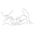 Family idyll: the father kisses the child`s leg, the mother kisses the forehead. Design for mural, decor, family planning center