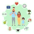 Family infographics. Successful family icon set. Vector graphics