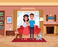 Family inside home scenery cartoons