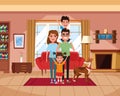 Family inside home scenery cartoons