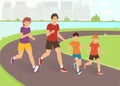 A family jogging outside the city