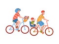 Family joint bicycle ride or bike trip cartoon vector illustration isolated. Royalty Free Stock Photo