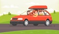 Family journey by car to nature. Vector illustration