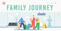 Family Journey Landing Page Template. Mother and Father Travelling with Daughters, Characters with Bags Walk to Airplane