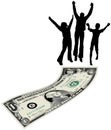 Family jumping on dollar bill Royalty Free Stock Photo