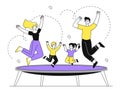 Family jumping at trampoline vector linear Royalty Free Stock Photo