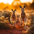 A family of kangaroos hopping through the Australian outback.