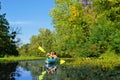 Family kayaking, mother and daughter paddling in kayak on river canoe tour having fun, active weekend and vacation with children Royalty Free Stock Photo