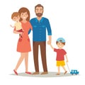 Family with kids. Happy family. Cartoon caracters family. Family: mother,father, brothers.Family couple and children