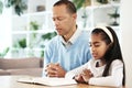 Family, kids and praying with bible books in support, faith or christian worship at home. Father, girl child or prayer Royalty Free Stock Photo