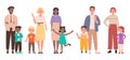 Family with kids set, cartoon happy parent people standing with children together