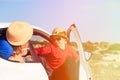 Family with kids travel by car in mountains Royalty Free Stock Photo