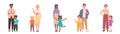 Family with kids set, cartoon happy parent people standing with children together