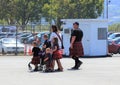 Family in Kilts visiting the Scottish Games in Pleasanton Royalty Free Stock Photo