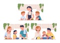 Family in the Kitchen Cooking and Meal Preparing Vector Set Royalty Free Stock Photo