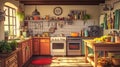 Family kitchen with fresh ingredients and modern appliances.. Royalty Free Stock Photo