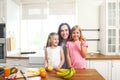 Family in the kitchen preparing a fresh fruit salad Royalty Free Stock Photo