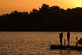 Family on lake