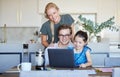 Family, laptop and distance learning child or parent working from home on internet for educational games or remote work