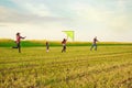 Family launches a kite Royalty Free Stock Photo