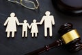Family law concept. Figures and gavel. Divorce. Royalty Free Stock Photo
