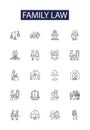 Family law line vector icons and signs. law, legal, people, lawyer, concept, background, gavel,justice outline vector