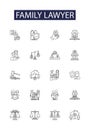 Family lawyer line vector icons and signs. family, legal, attorney, law, background, legislation, justice,gavel outline