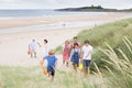 Family leaving the beach