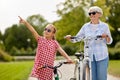 Grandmother and granddaughter with bicycles Royalty Free Stock Photo