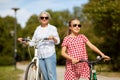 Grandmother and granddaughter with bicycles Royalty Free Stock Photo