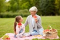 Grandmother and granddaughter at picnic in park Royalty Free Stock Photo