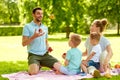 Happy family having picnic at summer park