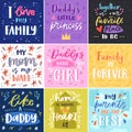 Family lettring vector lovely calligraphy lovable sign to mom dad iloveyou on Valentines day beloved card illustration Royalty Free Stock Photo