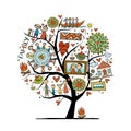 Family Life. Concept Tree. Parents and Grandparents. Family House. Sketch for your design Royalty Free Stock Photo